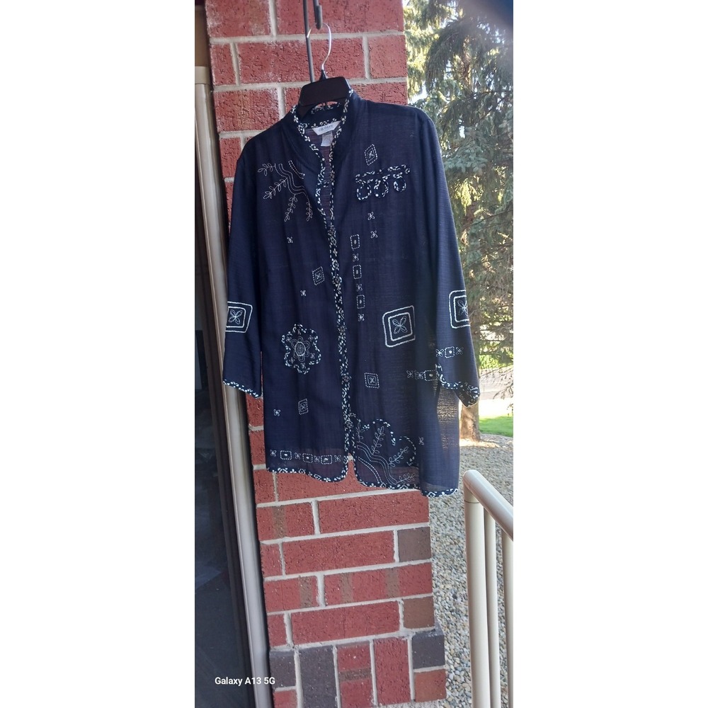 Vintage Koret City Blues Shirt Jacket Size 18w Black And White Mandarin...